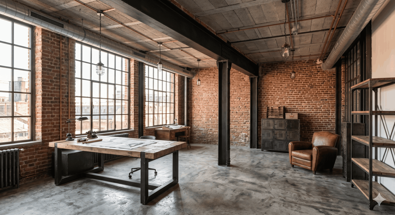 Salle dans un style industriel et américain