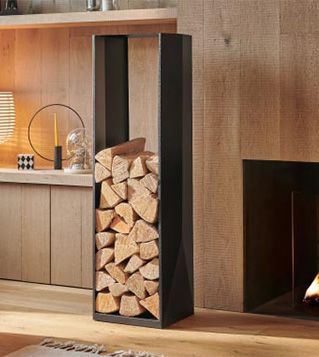 SuSire Range Bûche Intérieur Design 73x44x33cm Porte Bûches Cheminée Métal Charge 180kg Rangement Bois De Chauffage Intérieur Range Bois Extérieur 